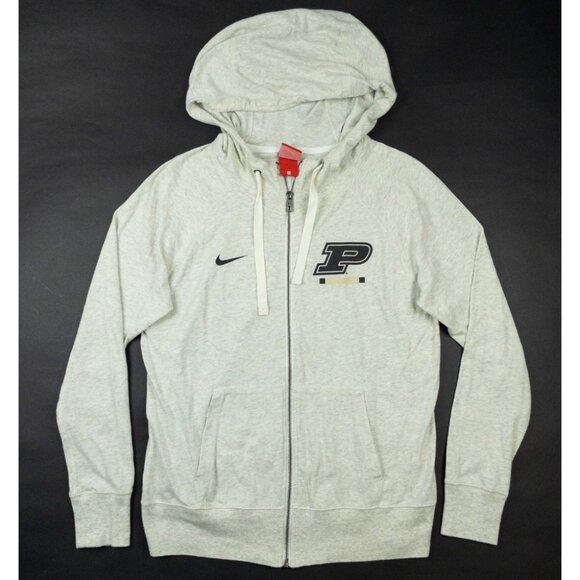 Purdue Boilermakers Nike Hoodie Men's Medium Full Zip Logo Sweatshirt Light Gray - Picture 2 of 12